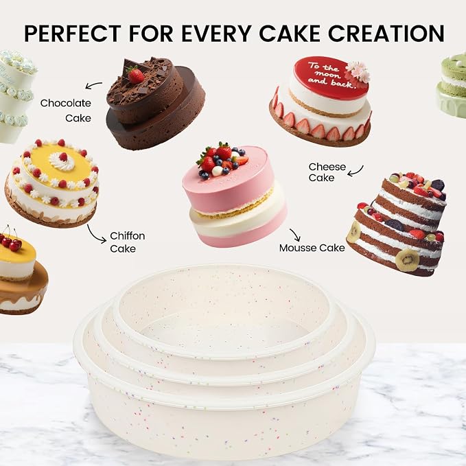 Vinino 6/8/10 Inch Cake Pan Set, 3 Pack Silicone Mold with Steel Frame | 3 Sizes for Versatile Baking, Perfect for Layer Cakes, Cheesecakes & Desserts, Easy Release Design