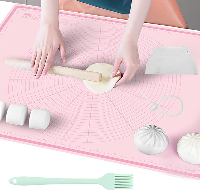 Silicone Pastry Mat 32" x 24", Extra Thick Non-stick Dough Rolling Mat | Anti-slip, Heat Reststant, Dishwasher Safe,With Cable Ties, Crem Scraper, Pastry Brush