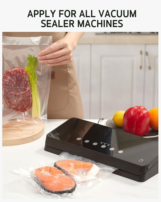 Syntus 50 Pcs Vacuum Sealer Bags for Food, Quart Size 8x12, BPA Free | Precut Bags, Sous Vide Microwave Freezer Safe, Meal Prep, Food Vacuum Storage, For All Vacuum Sealers