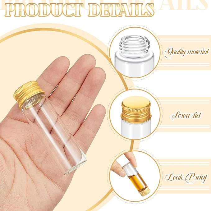 Didaey 200 Pcs Small Clear Vials Spice Mini Jars with Lids Mini Glass Bottles with Screw Aluminum Metal Caps Tiny Jars Sample Containers for Powder Cream Cosmetic Jewelry Wedding (15 ml,Gold Caps)