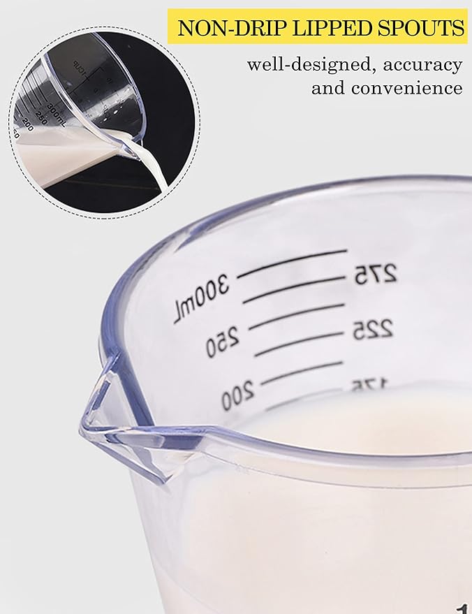 -BINGBING- Measuring Cups Set, Liquid Measuring Cups For 3 For Kitchen | BPA Free Plastic Set with Spout Multiple Measurement Scales, Cup, Ml and Oz, (Clear)