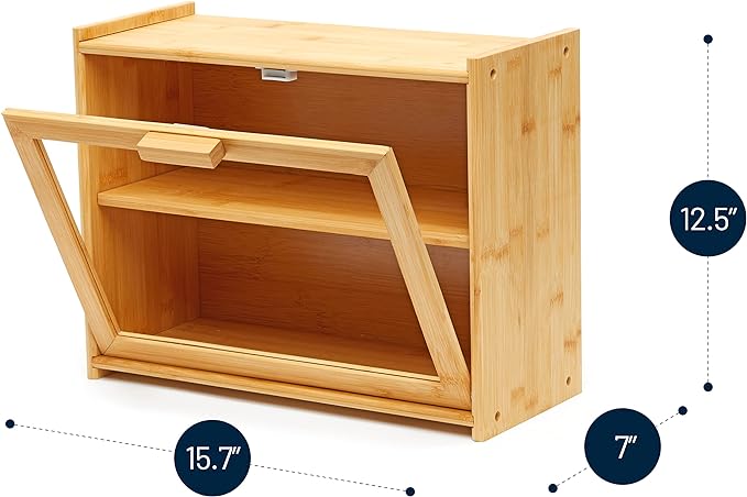 Premium Bamboo Double Layer Bread Box With Clear Window | Bread Storage And Organizer for Kitchen Countertop, Bread Container, Assembly Required