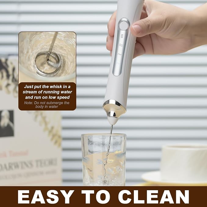 Handheld Electric Milk Frother with 2 Heads, Coffee Whisk Foam Mixer with USB Rechargeable 3 Speeds, Foam Maker Blender for Latte, Cappuccino, Hot Chocolate, Egg (Type 4)
