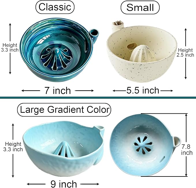 Self Spinning Ceramic Berry Washing Bowl with Drain Holes, 5.5'' Kitchen Fruit Washer Spinner Bowl with Fruit Fork and Waterproof Pad (Small-White)