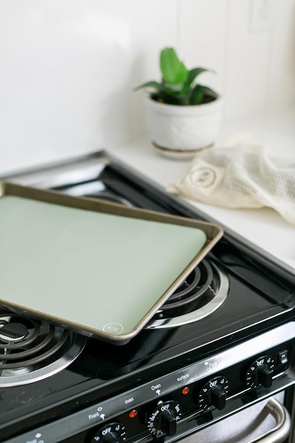 Reusable Silicone Oven Baking Mats Gift Set Bundle, 2 Half-Sheet, 2 Quarter-Sheet, Sage Green, Dark Gray