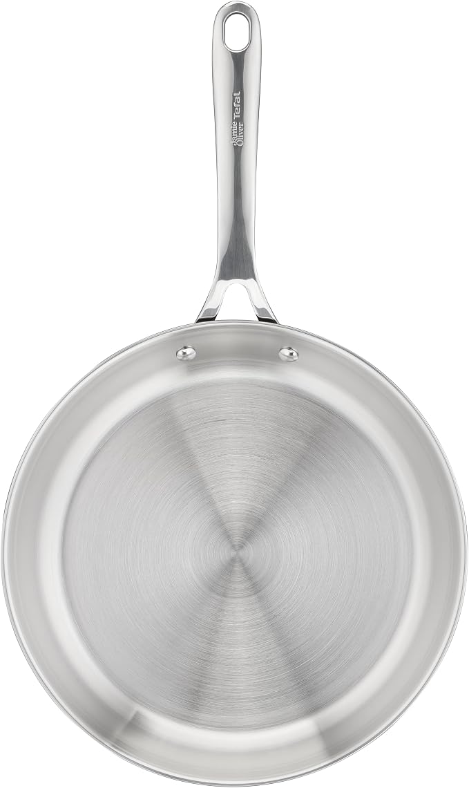 T-Fal Jamie Oliver Cooks Smart Stainless Steel Skillet Frying Pan, 9.5 in | Stainless steel interior, Induction compatible, Oven safe to 500°F, Dishwasher safe, 90% recycled steel body