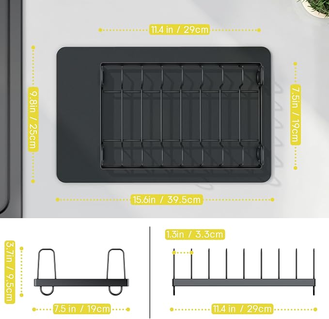 Small Stainless Steel Dish Drying Rack & Dish Mat Set, Gray | Rust-proof stainless steel dish rack with quick-drying, easy-to-clean mat. Fits kitchen counter, apartment or RV.