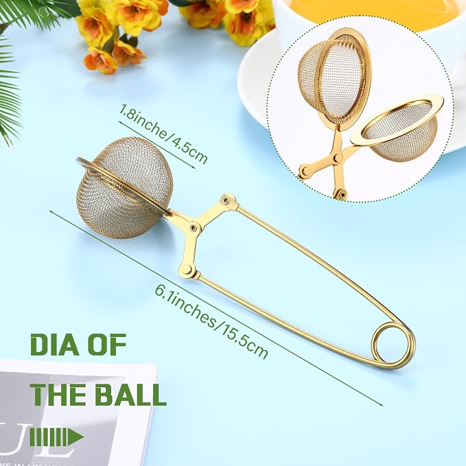 Yinder 40 Pcs Loose Leaf Tea Infuser Stainless Steel Mesh Snap Tea Ball Strainers with Handle Metal (Gold)