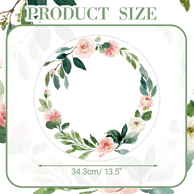 50 Pack Paper Placemats Disposable Pink Floral Wedding Placemats 13.7 Inch Rose Floral Round Place Mats Summer Table Mats for Birthday Wedding Anniversary Bride Party Supplies