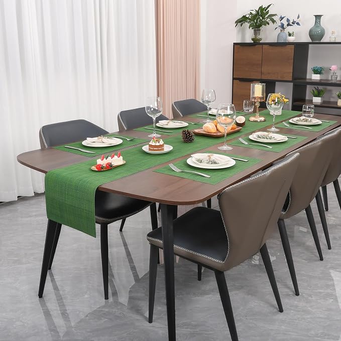 Myir JUN Placemats Set of 4 Kitchen and Dining Table Placemats | Vinyl Placemats Place Mats Indoor/Outdoor Set of 4 Washable Table Mats Non-Slip Place mats for Dining Table, Dark Green