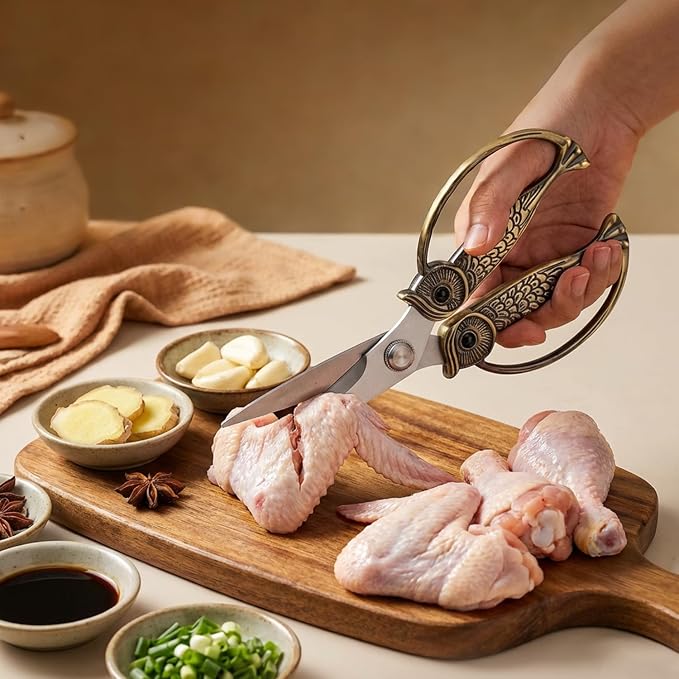 XSNBRD Kitchen Shears Sharp, Black Gun Stainless Steel Owl Scissors. | 3.5mm stainless blades,ergonomic owl handle,dishwasher safe,versatile cutting for kitchen and outdoor.