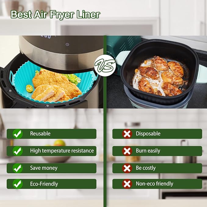 3 Pack Air Fryer Silicone Liners, 8Inch Airfryer Liners, AirFryer Basket Liner, Reusable Food Grade Air Fryers Basket Pots Oven Liner Baking Tray, Air Fryer Silicone Mat Accessories Kitchen
