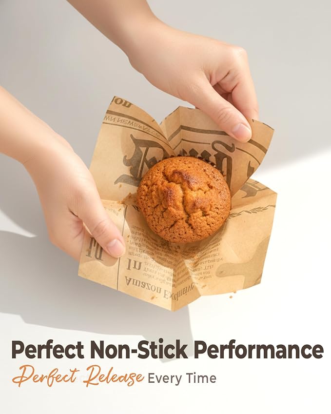 Bake Choice 200pc Standard Tulip Cupcake Liners for Baking, Newspaper Print | Tulip Muffin Liners, Non Stick, Grease Resistant Cupcake Wrappers for Party, Christmas