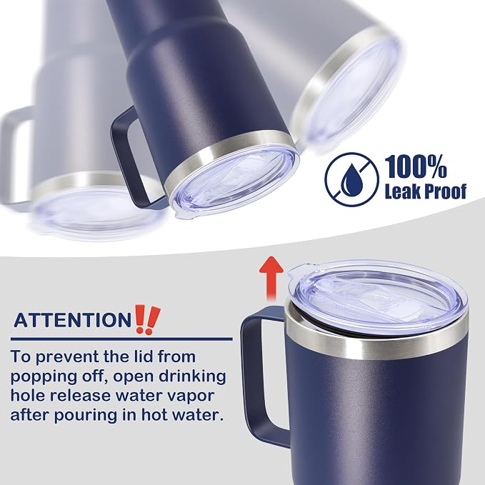 20 oz Tumbler with Handle Coffee Tumblers with Lid Travel Mug Navy 12P | 20oz Tumblers with Handle Double-Wall Insulated Vacuum Coffee Mugs Stainless Steel Tumbler with Handles&Lid Navy 12P
