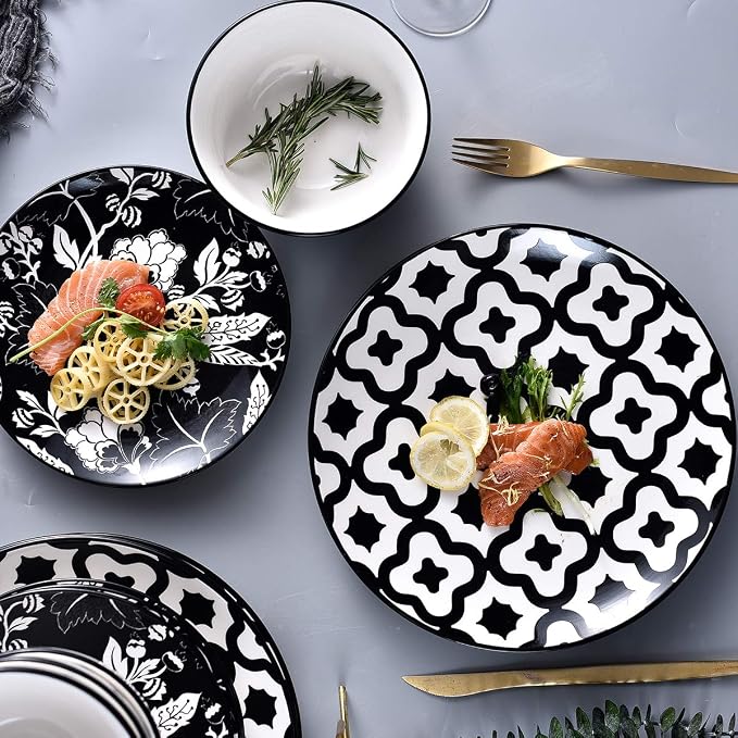 Wisenvoy Dinnerware Set - Ceramic Plates and Bowls for 4 - Stoneware Dish Set