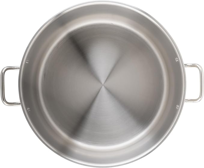 Winco 60 qt Stainless Steel Stock Pot with Cover | Dishwasher safe, Heavy-duty, Tri-ply heating, Riveted handles, Great for Stocks, Soups, Pasta and Batch Cooking