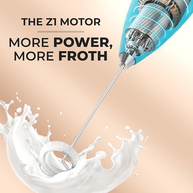 Zulay Kitchen Powerful Milk Frother Wand With Duracell Batteries - Ultra Fast Handheld Drink Mixer - Electric Whisk Foam Maker for Coffee, Lattes, Cappuccino & Matcha - Z1 Motor - Blue Teal