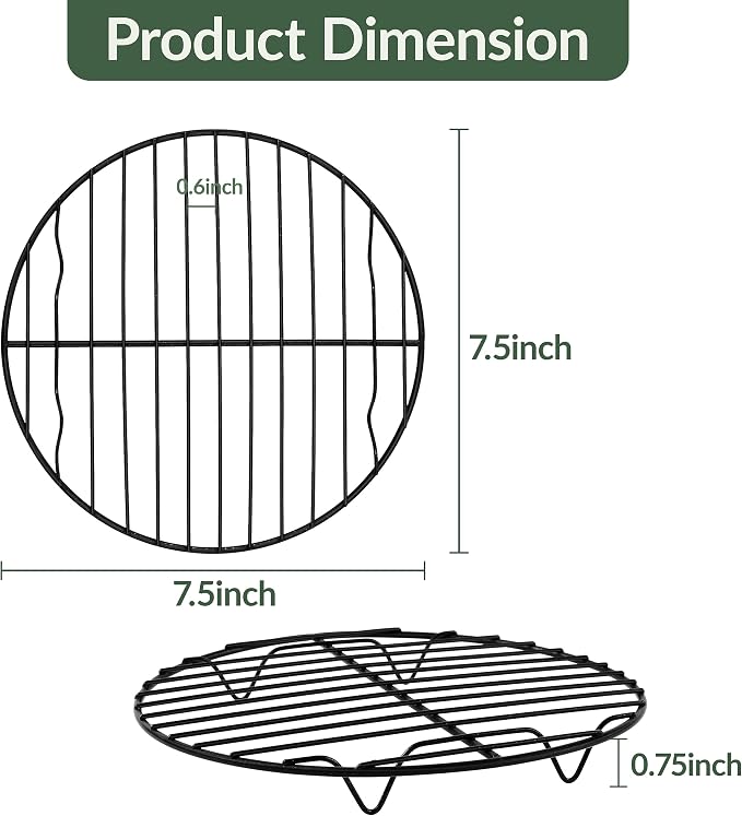 TeamFar Round Cooling Rack, 7.5" Non-stick Stainless Steel Baking Rack | 2 Pack Coated Cooking Wire Racks for Baking/Roasting/Steaming/Cooling, Healthy & Heavy-Duty, Oven Safe & Easy to Clean