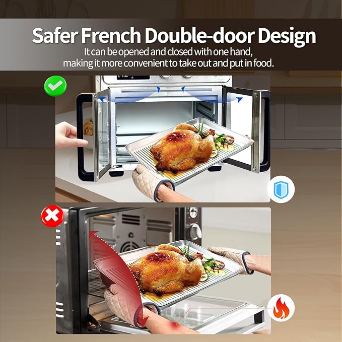 TomaChef 26QT French Door Air Fryer Oven Combo, 15-in-1 | 15 Cooking Functions and Digital Controls, 30 Recipes & 5 Accessories, Stainless Steel Finish