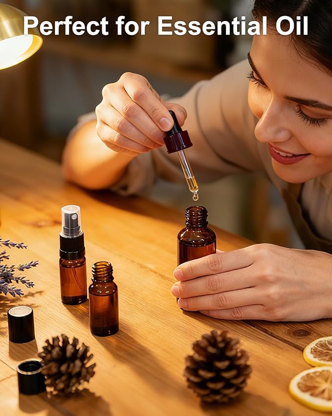 KEYWING 36 Pack 2oz Mini Amber Glass Spray Bottles for Essential Oils | Empty Small Fine Mist Spray Bottles Bulk for Cleaning, Hair, Travel, Plants, Skin Care