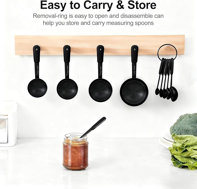 Bopei Measuring Cups and Spoons Set, Titanium-Plated Matte Black Stainless Steel 10 Piece for Cooking and Baking (5 Cups + 5 Spoons All Black)