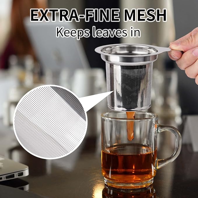 Vaincre Stainless Steel Extra Fine Mesh Tea Infuser | Large Capacity Basket with Lid, Loose Leaf Tea Strainer & Steeper, Fits Teapots, Mugs & Cups