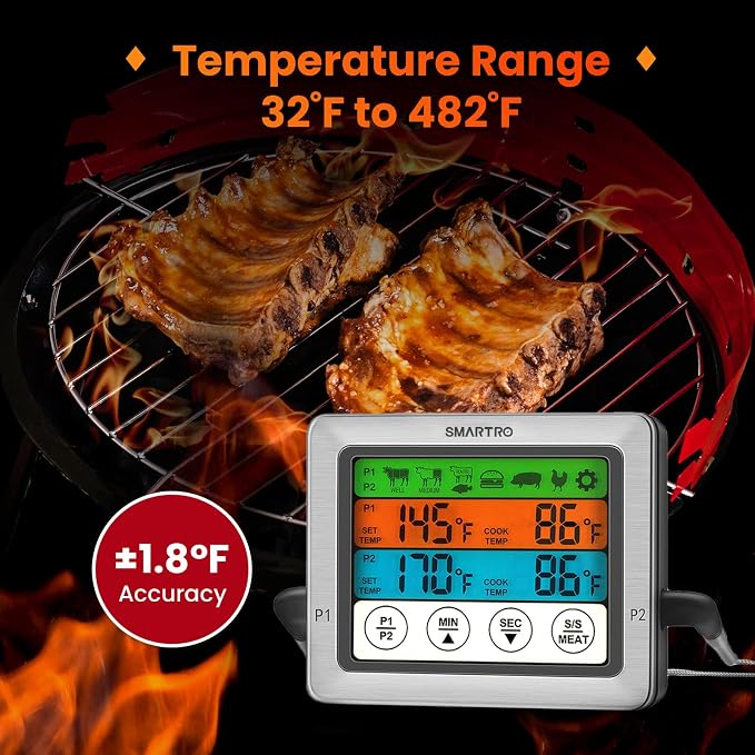 ST54 Dual Probe Digital Meat Thermometer with Timer Mode | Commercial-Grade Probes for Cooking Food Kitchen Oven BBQ Grill