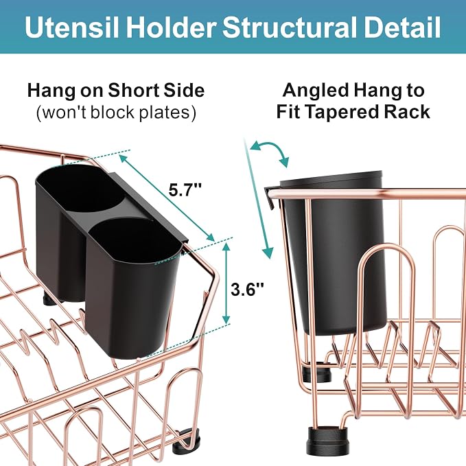 Small in Sink Dish Drying Rack - Stainless Steel for RV Kitchen | Compact Design for Apartments, Angled Corners Fit Square & Round Sinks, Utensil Holder, Cup Hooks, 1-2 Person, 11.6" x 13.4"