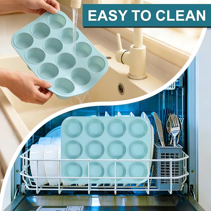 CAKETIME Silicone Muffin Pans for Baking, 2 Pack Regular Size Muffin Pan 12 Cups Non Stick Silicone Molds for Baking Muffin, Egg Bites, Cupcake BPA Free