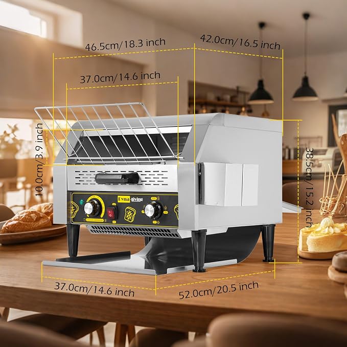 Dyna-Living Commercial Toaster 450 PCS/H Conveyor Toaster for Restaurant | 1900W Commercial Conveyor Toaster, Heavy Duty Stainless Steel Rolling Bread Toaster for Baking Bun, Bagel, Bread