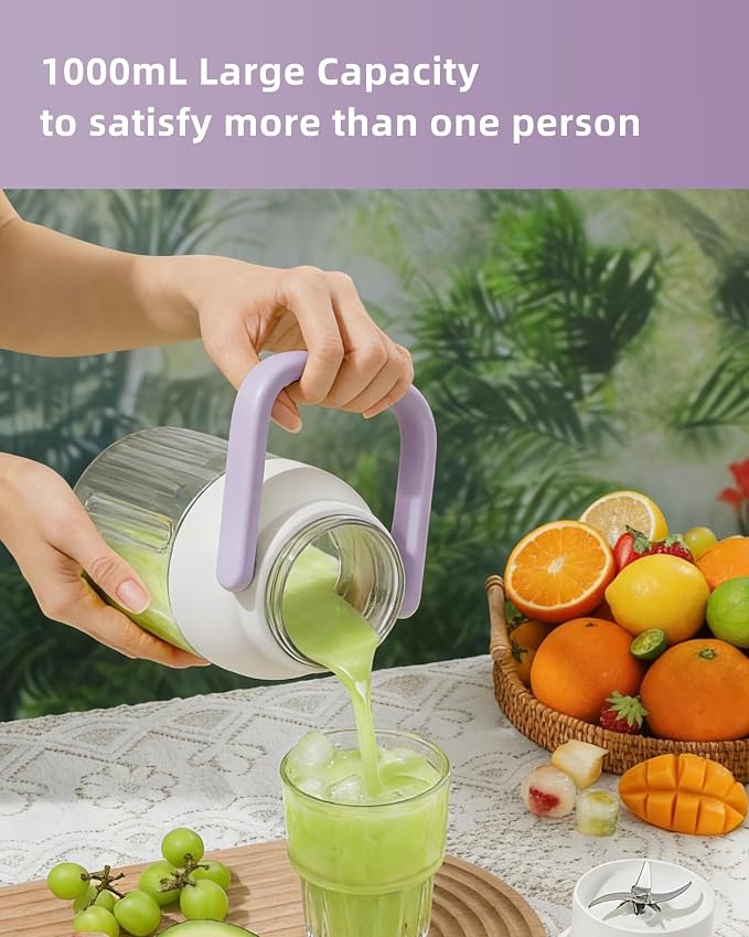 Portable Blender, Personal Smoothie & Shake Blender, 33oz BPA-Free Vessel, Leakproof Lid with Sip Spout, USB-C Rechargeable, Detachable & Easy-to-Clean, Purple