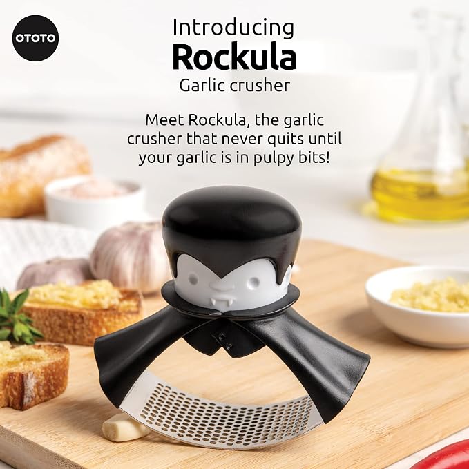 OTOTO Rockula Garlic Press Rocker - Garlic Masher, Garlic Rocker, Rocking Garlic Press Stainless Steel - Garlic Smasher Spooky Gifts - Easy to Clean