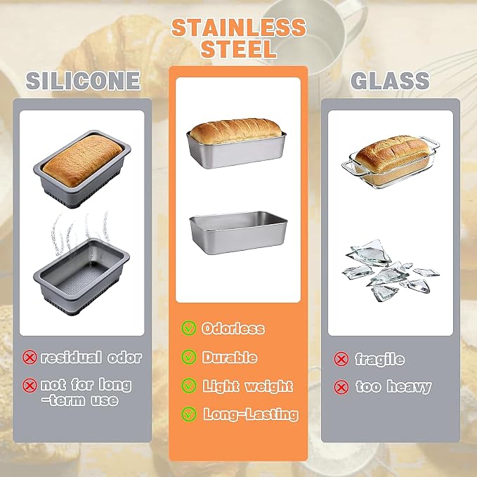 6 Pack Stainless Steel Loaf Pans for Baking Bread, 8.8 × 5.7 Inch Large Loaf Toast Baking Pan, Bread Baking Pans for Homemade Brownies, Sourdough, Meatloaf, Easy Release & Dishwasher Safe
