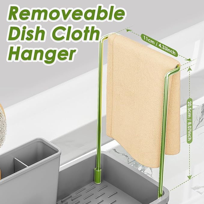 Ewaiira Stainless Steel Sink Caddy, Sponge Holder for Kitchen Sink 9.8″ | with Brush Holder Dishcloth Rack, Rustproof Sink Organizer Countertop, Soap Kitchen Organizers Storage Essentials, Gray