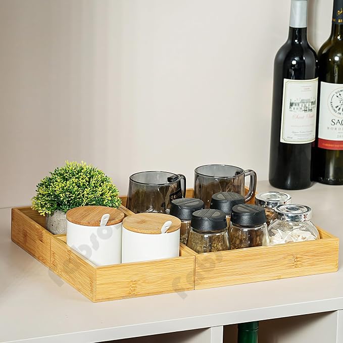 Fabsome Drawer Organizer, Set of 9 Bamboo Wood Kitchen Makeup Desk Junk Tea Drawer Storage Boxes Bins for Cutlery Silverware Utensils Flatware, Small Wooden Container Tray for Bathroom, Office