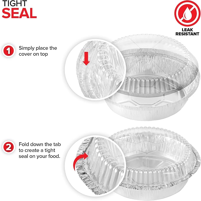 Stock Your Home 9" Round Aluminum Foil Pans with Lids (40 Pack) Pie Tins Disposable 9 Inch with Lid, To-Go Containers for Pies, Cheesecake, Cinnamon Rolls, Flan, 2" Deep Dish Cake Pan for Holidays