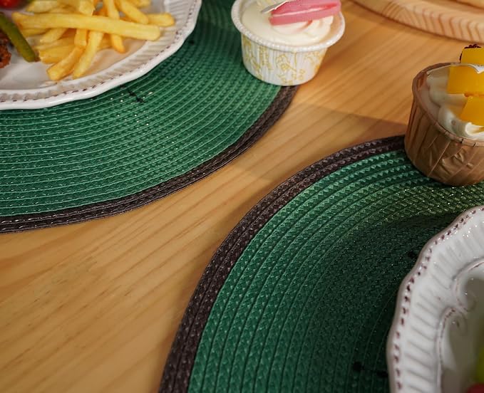 Zupro Round Placemats Set of 6,15inch Fruit Embroidered Table Mats Heat Resistant Non-Slip Washable,for Kitchen Dining Tables Four Seasons Dinner Parties Thanksgiving and Everyday Use.Kiwifruit Green