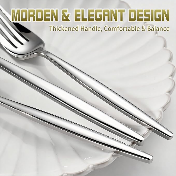 60-Piece Silverware Set for 20, Food Grade Stainless Steel Flatware Set with Thickened Forks Spoons Knives, Mirror Polished Cutlery for Home, Parties, Restaurant, Dishwasher Safe