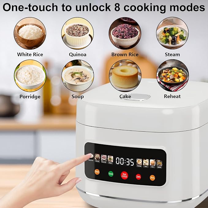 Digital Rice Cooker, 8-Cup Uncooked/16-Cup Cooked Capacity, Touch Screen with 8 Cooking Programs, Auto Keep Warm, 24-Hour Delay Timer, Non-Stick Inner Pot & Steamer Basket for White/Brown Rice, Quinoa, Oatmeal, Porridge, Soup