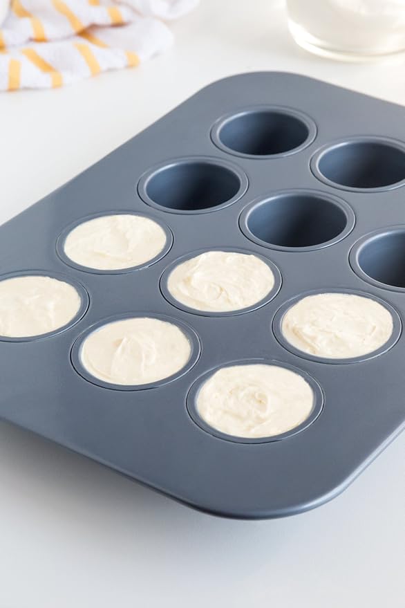 Fox Run Mini Cheesecake Pan with Removable Bottoms, Non-Stick, 10.5 x 14 x 1.5 inches | Removable Bottoms & Nonstick For Easy Release | Makes 12 Mini Cheesecakes | Carbon Steel Small Cheesecake Baking Pan