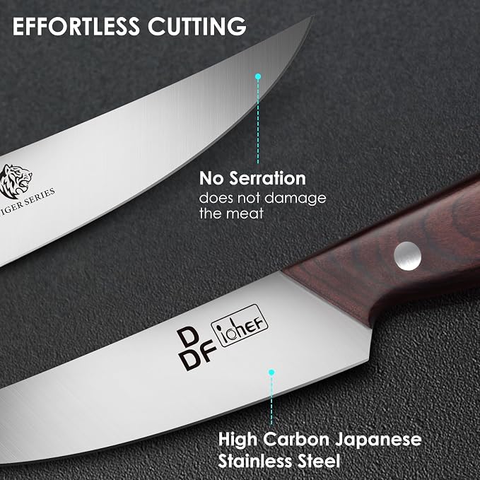 Steak Knives Set of 6, 4.5" Non-Serrated Steak Knife with Pakkawood Handles | Ultra-Sharp Steak Knives High Carbon Stainless Steel, Ergonomic Full-Tang Wooden Handles, for Families & Restaurants