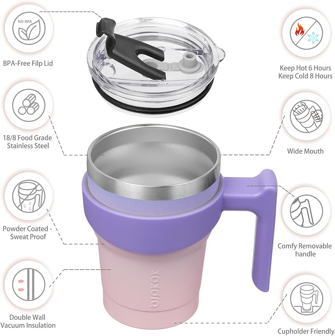 BJPKPK 10 oz Mini Tumbler with Lid, Straw & Handle, Insulated Steel Cup | Small, Spill Proof, Leak Proof, Thermal, Double Wall Vacuum, Sweatproof, Dishwasher Safe, BPA Free, Pastel Sunset