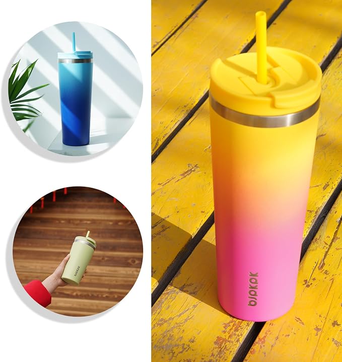 BJPKPK 22 oz Coffee Tumbler with Straw, Insulated Stainless Steel Cup | Double Wall Vacuum, Leak Proof Lid, Keeps Hot/Cold/Iced, BPA Free, Dishwasher Safe, Cupholder Friendly, Travel, Navy Blue