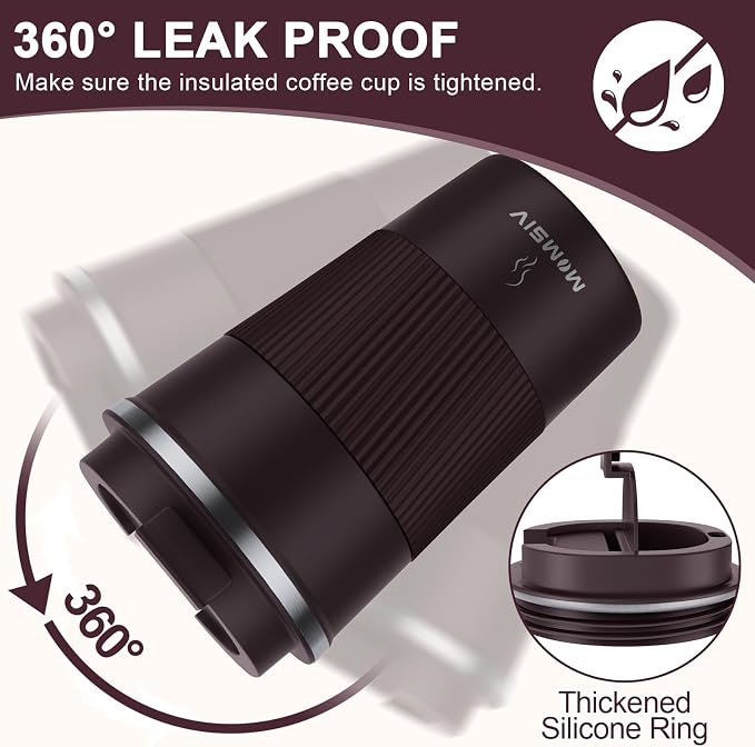 MOMSIV 12oz Travel Coffee Mug, Insulated Coffee Cups with Leakproof Lid | 6-Hour Heat Retention, 360°Leak proof, Vacuum Stainless Steel Double Walled, BPA-free, Reusable And To Go Coffee Mug