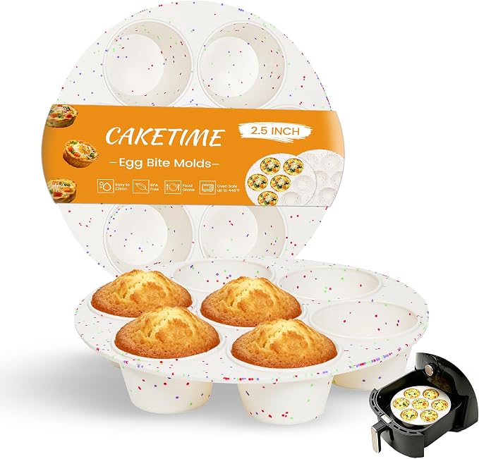 CAKETIME Silicone Muffin Pan for Air Fryer Oven, 7 Cups, 2 Pack | Nonstick, For Egg Bites, Muffins, Cupcakes, Mini Quiche