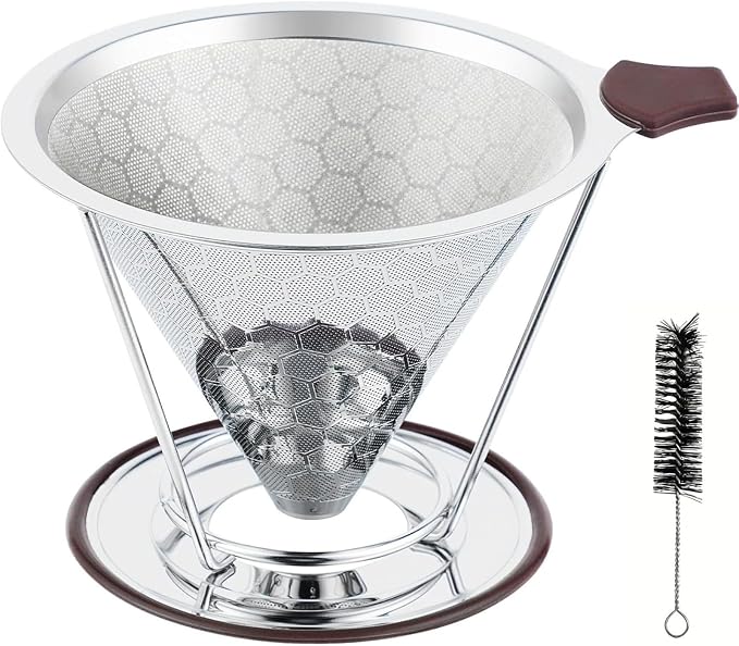 Reusable Stainless Steel Pour Over Coffee Dripper, Paperless V60 Filter | 800 mesh fine layer, 304 food-grade metal, eco budget friendly, fits Chemex & mugs, ideal for home, office & camping, 1-4 cup
