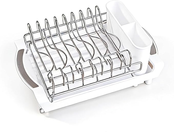 Dish Drying Rack Compact Expandable - A Space-Saving, Stainless Steel, Rust-Resistant Dish Drainer for Kitchen and Apartment Countertops/Sink Cabinets, Extendable from 11.42 to 19.9 inches (White)