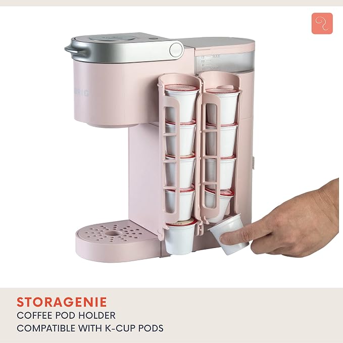 STORAGENIE Coffee Pod Holder for Keurig, Stores 10 Pods, Pink | Compatible with K-Cups, Vertical storage saves counter space, Ideal for small kitchens, RVs and dorms