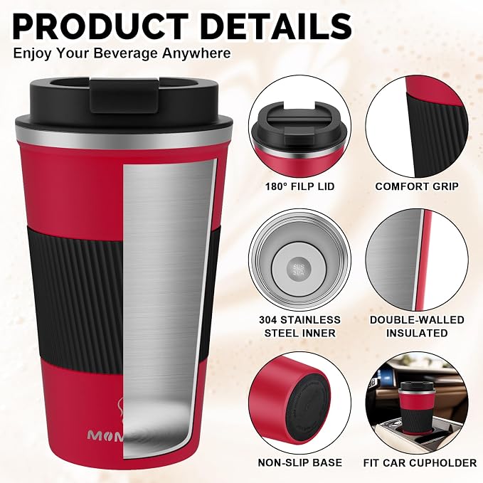 MOMSIV 17oz Travel Coffee Mug, Insulated Coffee Cup with Leakproof Lid | 6-Hour Heat Retention, 360°Leak proof, Vacuum Stainless Steel Double Walled, BPA-free, Reusable And To Go Coffee Mug