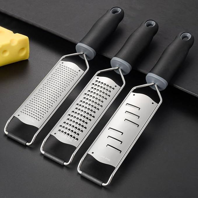 Cheese Grater Hand Held Parmesan Cheese Shaver Food Shredder Tool Stainless Steel with Non Slip Rubber Foot(Larger shaver,Black)
